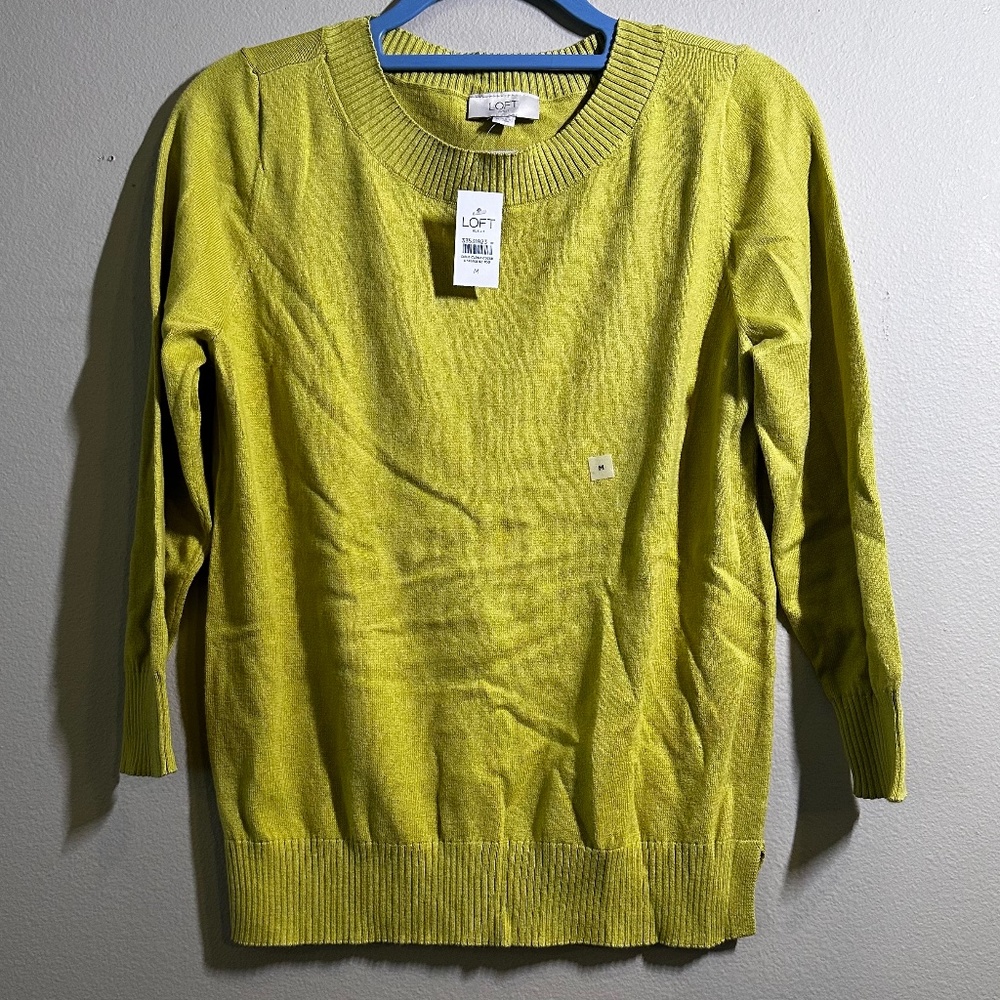 Loft Outlet Apple Green long sleeve sweater crew neck  women's size M NWT